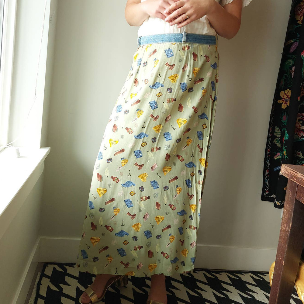 Vintage 00s Love Letters Jane Austen  Novelty Print Maxi Skirt
